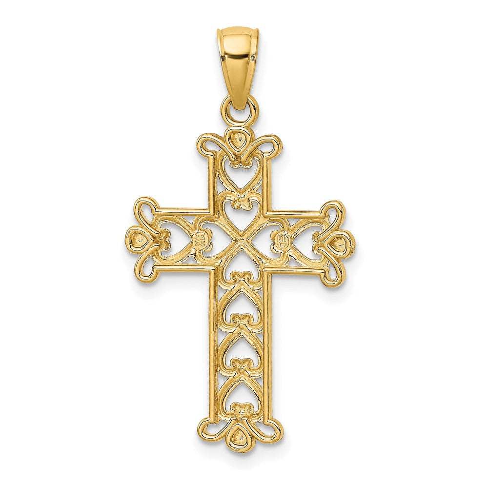 14k Yellow u0026 Rhodium Gold w/Rhodium Polished and Textured Beaded Cross Charm