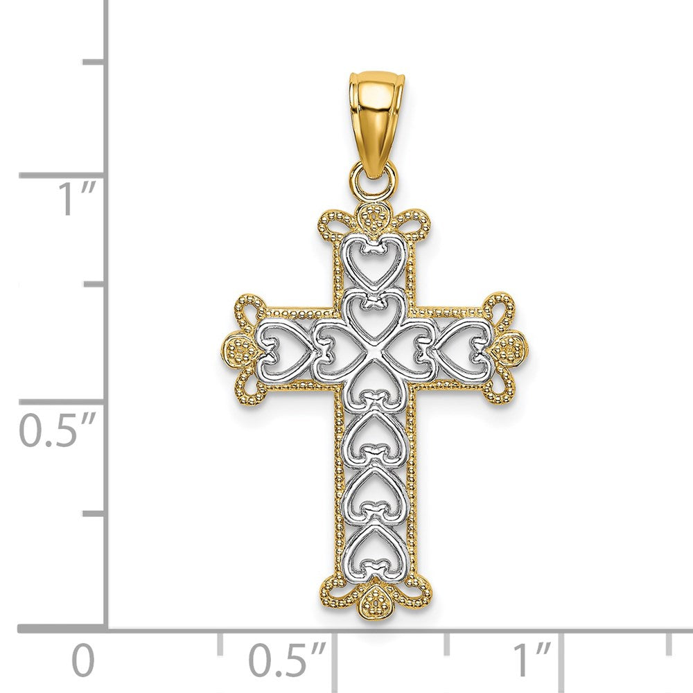 14k Yellow u0026 Rhodium Gold w/Rhodium Polished and Textured Beaded Cross Charm