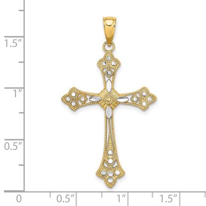 14k Yellow u0026 Rhodium Gold W/ Rhodium D/C Edges Cross Charm