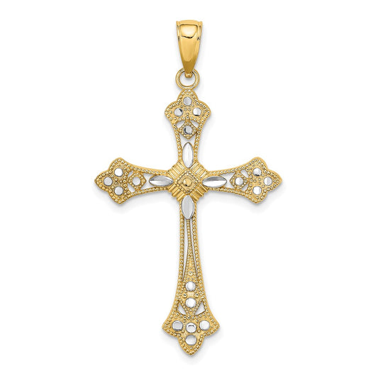 14k Yellow u0026 Rhodium Gold W/ Rhodium D/C Edges Cross Charm