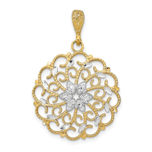 14k Yellow u0026 Rhodium Gold w/Rhodium D/C Scalloped Wave Charm