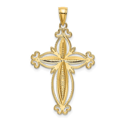 14k Yellow u0026 Rhodium Gold W/ Rhodium D/C Puffed Cross Charm