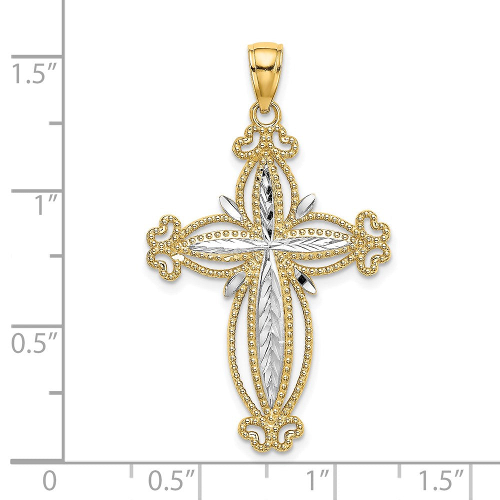 14k Yellow u0026 Rhodium Gold W/ Rhodium D/C Puffed Cross Charm