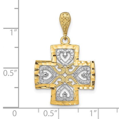 14k Yellow u0026 Rhodium Gold w/Rhodium D/C Heart Cross Charm