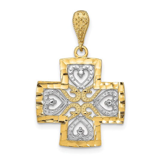 14k Yellow u0026 Rhodium Gold w/Rhodium D/C Heart Cross Charm