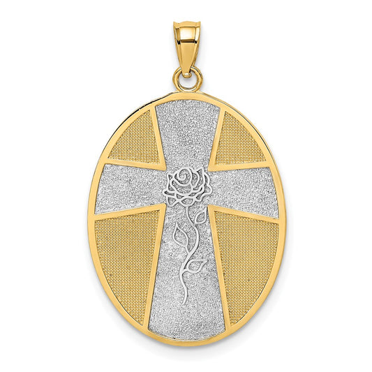 14k Yellow u0026 Rhodium Gold w/Rhodium Serenity Prayer On Back Cross and Rose Charm