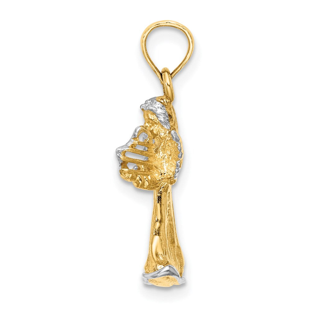 14k Yellow u0026 Rhodium Gold w/ White Rhodium 3-D Angel Playing Harp Charm