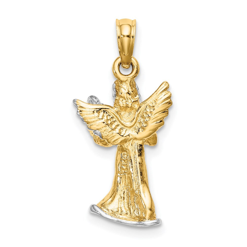 14k Yellow u0026 Rhodium Gold w/ White Rhodium 3-D Angel Playing Harp Charm