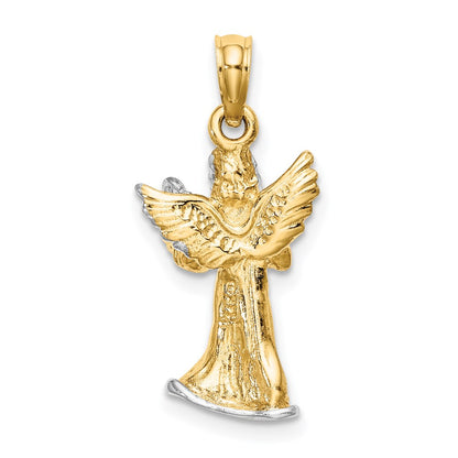14k Yellow u0026 Rhodium Gold w/ White Rhodium 3-D Angel Playing Harp Charm