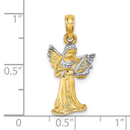 14k Yellow u0026 Rhodium Gold w/ White Rhodium 3-D Angel Playing Harp Charm