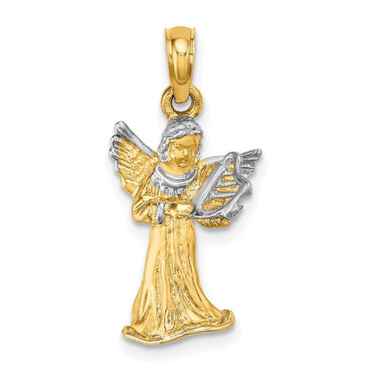 14k Yellow u0026 Rhodium Gold w/ White Rhodium 3-D Angel Playing Harp Charm