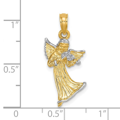 14k Yellow u0026 Rhodium Gold w/ White Rhodium 3-D Angel Playing Violin Charm