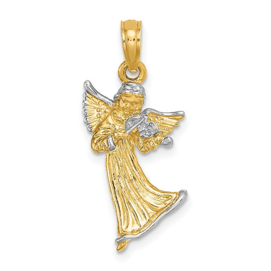 14k Yellow u0026 Rhodium Gold w/ White Rhodium 3-D Angel Playing Violin Charm