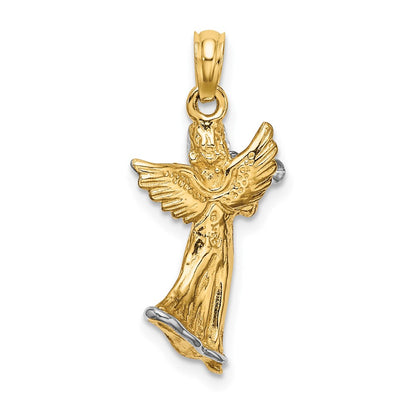 14k Yellow u0026 Rhodium Gold w/ White Rhodium 3-D Angel Playing Trumpet Charm