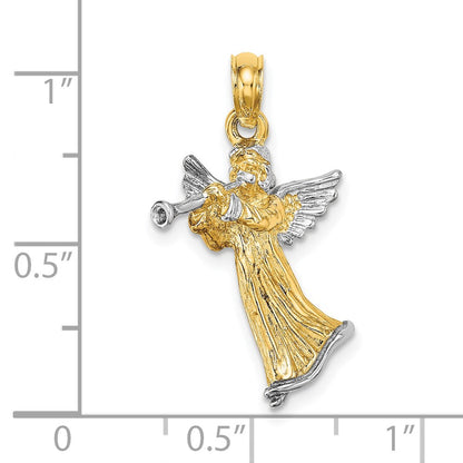 14k Yellow u0026 Rhodium Gold w/ White Rhodium 3-D Angel Playing Trumpet Charm