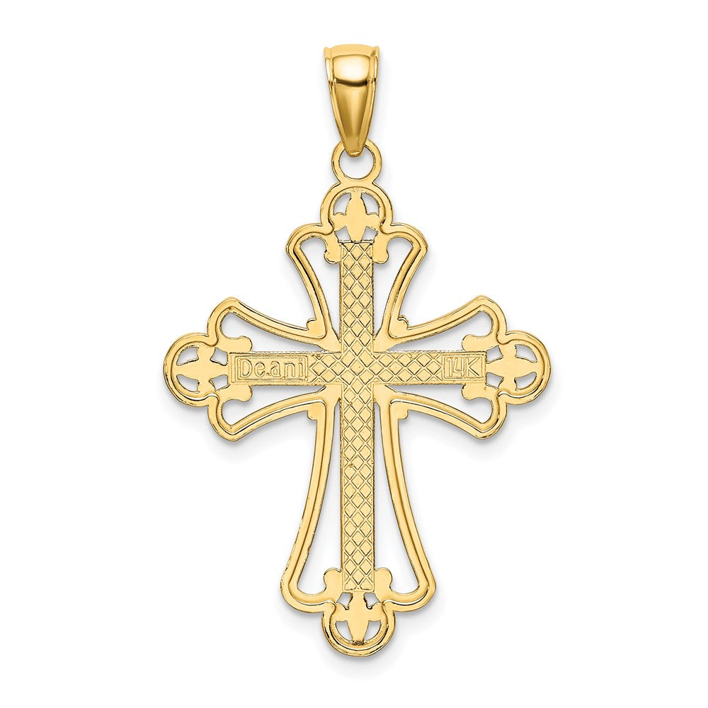 14k Yellow u0026 Rhodium Gold W/ Rhodium Textured Block Cross Charm