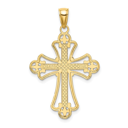 14k Yellow u0026 Rhodium Gold W/ Rhodium Textured Block Cross Charm