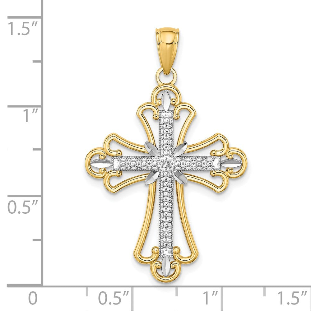 14k Yellow u0026 Rhodium Gold W/ Rhodium Textured Block Cross Charm