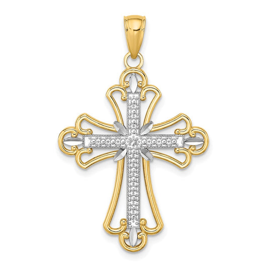 14k Yellow u0026 Rhodium Gold W/ Rhodium Textured Block Cross Charm