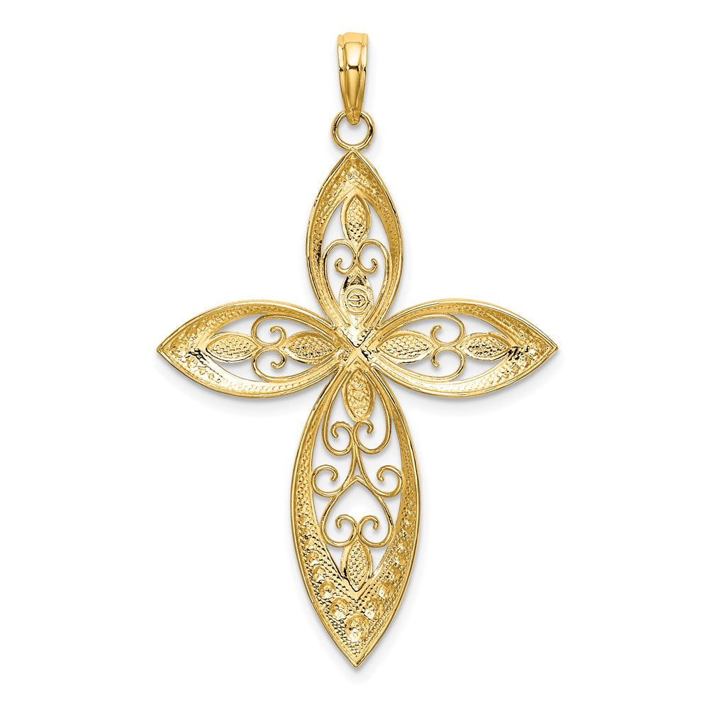 14k Yellow u0026 Rhodium Gold W/ Rhodium Beaded Filigree Cross Charm