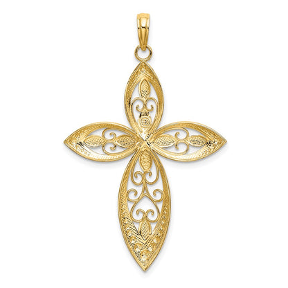 14k Yellow u0026 Rhodium Gold W/ Rhodium Beaded Filigree Cross Charm