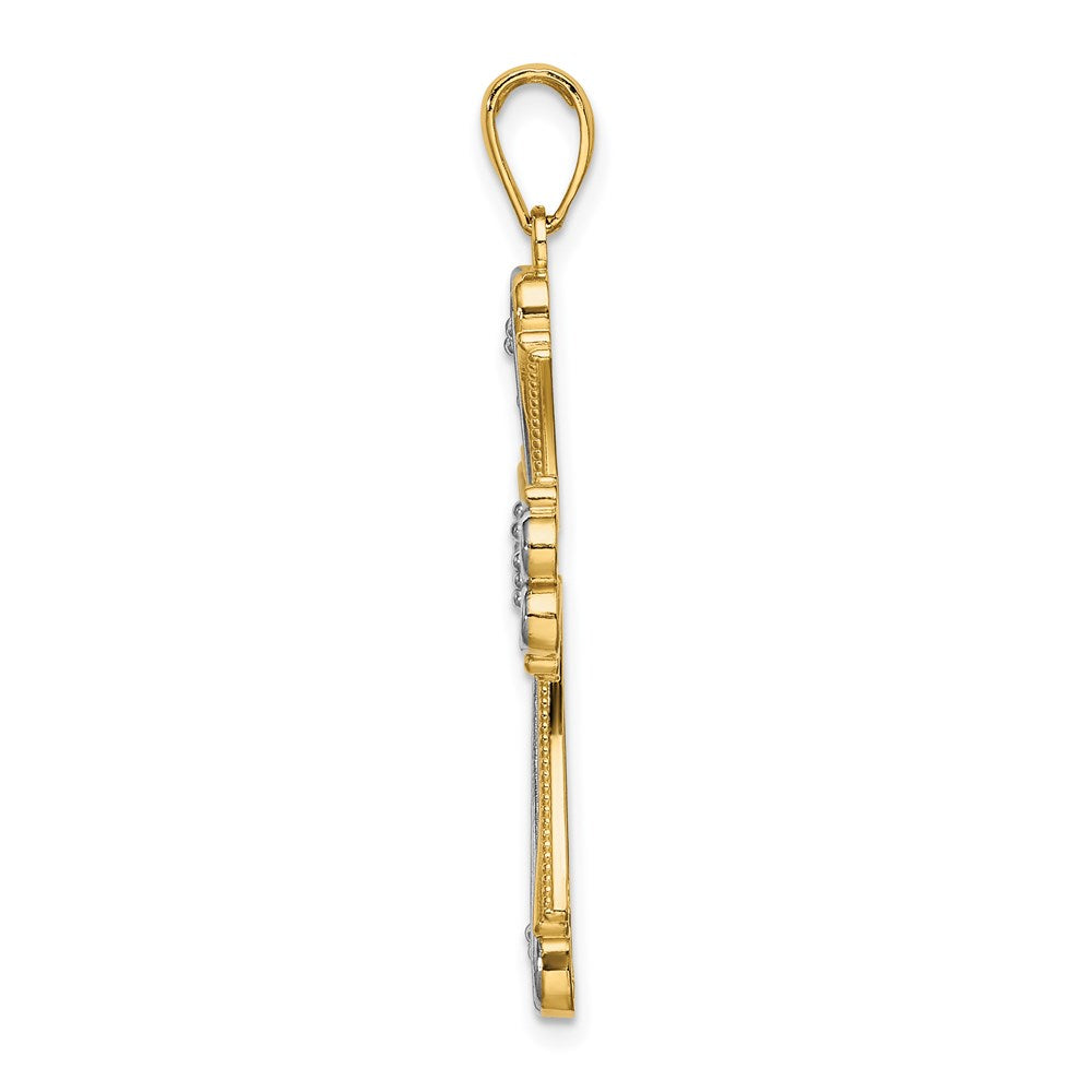 14k Yellow u0026 Rhodium Gold W/ Rhodium Beaded Heart Cross Charm