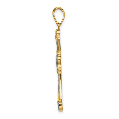 14k Yellow u0026 Rhodium Gold W/ Rhodium Beaded Heart Cross Charm