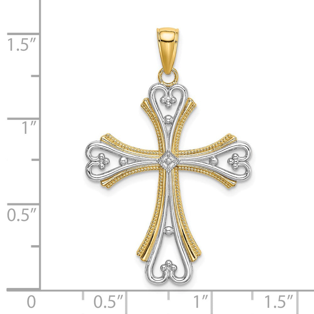 14k Yellow u0026 Rhodium Gold W/ Rhodium Beaded Heart Cross Charm