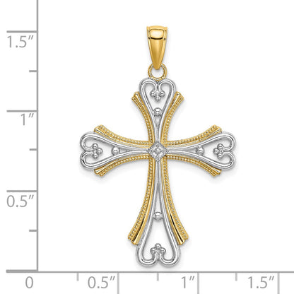 14k Yellow u0026 Rhodium Gold W/ Rhodium Beaded Heart Cross Charm