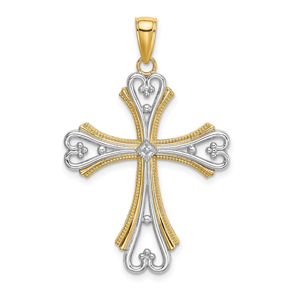 14k Yellow u0026 Rhodium Gold W/ Rhodium Beaded Heart Cross Charm