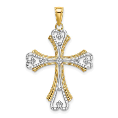 14k Yellow u0026 Rhodium Gold W/ Rhodium Beaded Heart Cross Charm