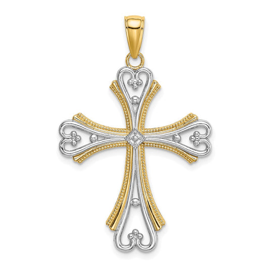 14k Yellow u0026 Rhodium Gold W/ Rhodium Beaded Heart Cross Charm