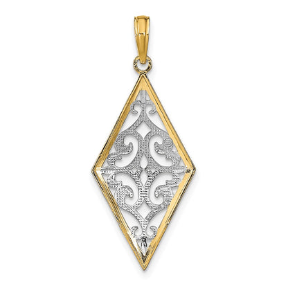 14k Yellow u0026 Rhodium Gold w/Rhodium Diamond Shape Cut-Out Filigree Charm
