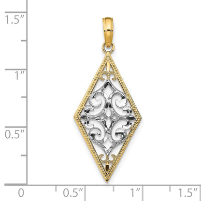 14k Yellow u0026 Rhodium Gold w/Rhodium Diamond Shape Cut-Out Filigree Charm
