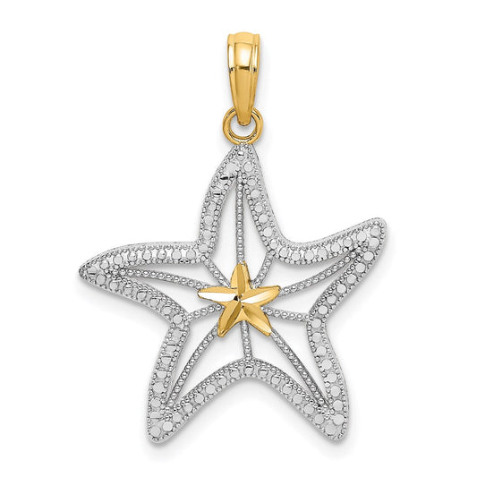 14k Yellow u0026 Rhodium Gold with White Rhodium Diamond-cut Starfish W/ Star Charm