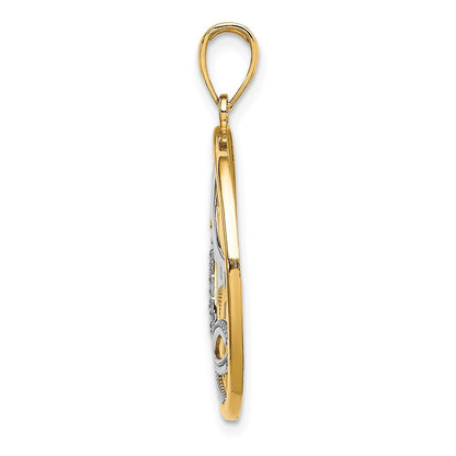 14k Yellow & Rhodium Gold w/Rhodium Sun Sailboat Water Seagulls Circle Charm