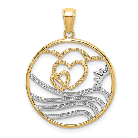 14k Yellow u0026 Rhodium Gold w/Rhodium Sun Hearts Water Circle Charm