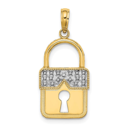 14k Yellow u0026 Rhodium Gold w/Rhodium Lock Charm