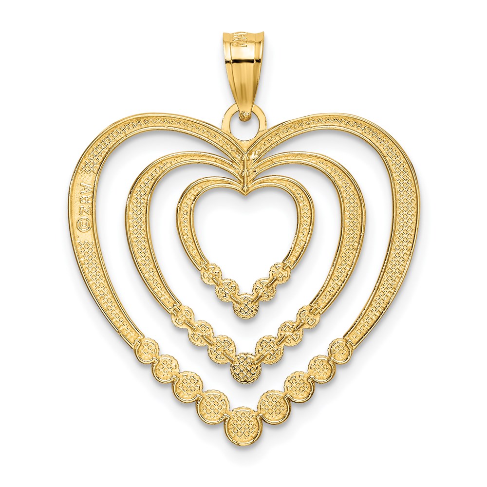 14k Yellow u0026 Rhodium Gold w/ Rhodium Diamond-cut Polished 3-Hearts Charm