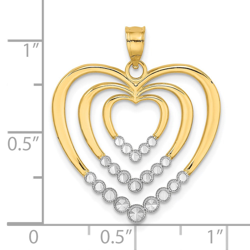 14k Yellow u0026 Rhodium Gold w/ Rhodium Diamond-cut Polished 3-Hearts Charm
