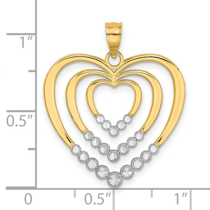 14k Yellow u0026 Rhodium Gold w/ Rhodium Diamond-cut Polished 3-Hearts Charm