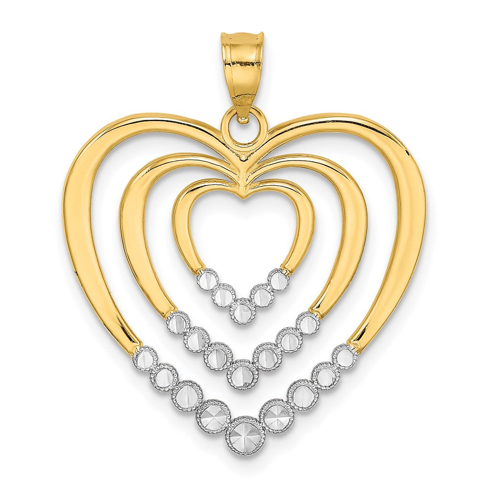14k Yellow u0026 Rhodium Gold w/ Rhodium Diamond-cut Polished 3-Hearts Charm