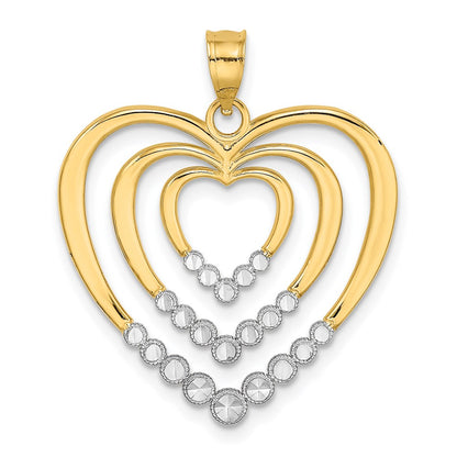 14k Yellow u0026 Rhodium Gold w/ Rhodium Diamond-cut Polished 3-Hearts Charm