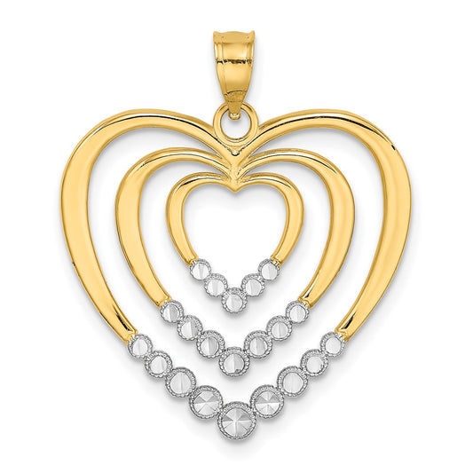 14k Yellow u0026 Rhodium Gold w/ Rhodium Diamond-cut Polished 3-Hearts Charm