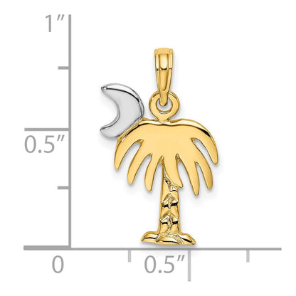 14k Yellow u0026 Rhodium Gold W/ Rhodium Polished Charelston Palm Tree Charm
