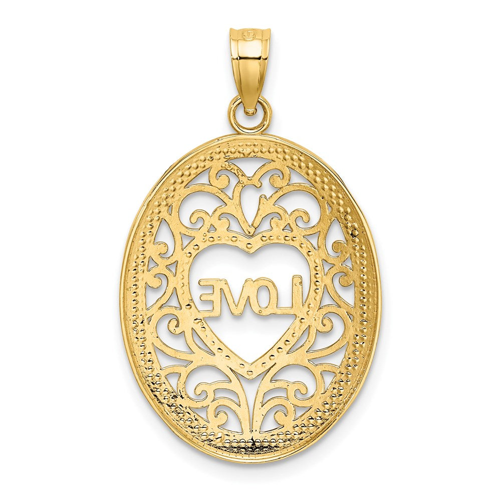14k Yellow u0026 Rhodium Gold w/Rhodium LOVE Filigree Accent Oval Charm