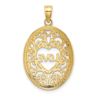 14k Yellow u0026 Rhodium Gold w/Rhodium LOVE Filigree Accent Oval Charm