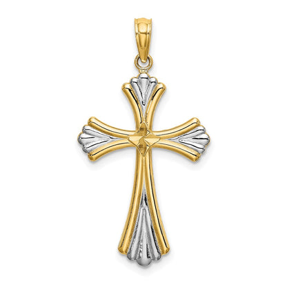 14k Yellow u0026 Rhodium Gold w/Rhodium and D/C Reversible Cross Charm