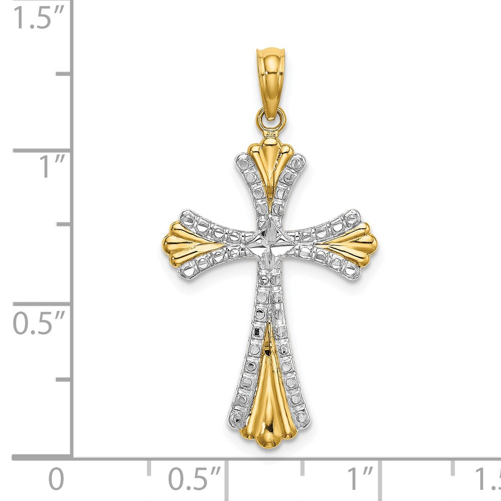 14k Yellow u0026 Rhodium Gold w/Rhodium and D/C Reversible Cross Charm