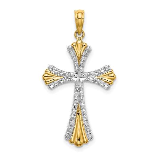 14k Yellow u0026 Rhodium Gold w/Rhodium and D/C Reversible Cross Charm